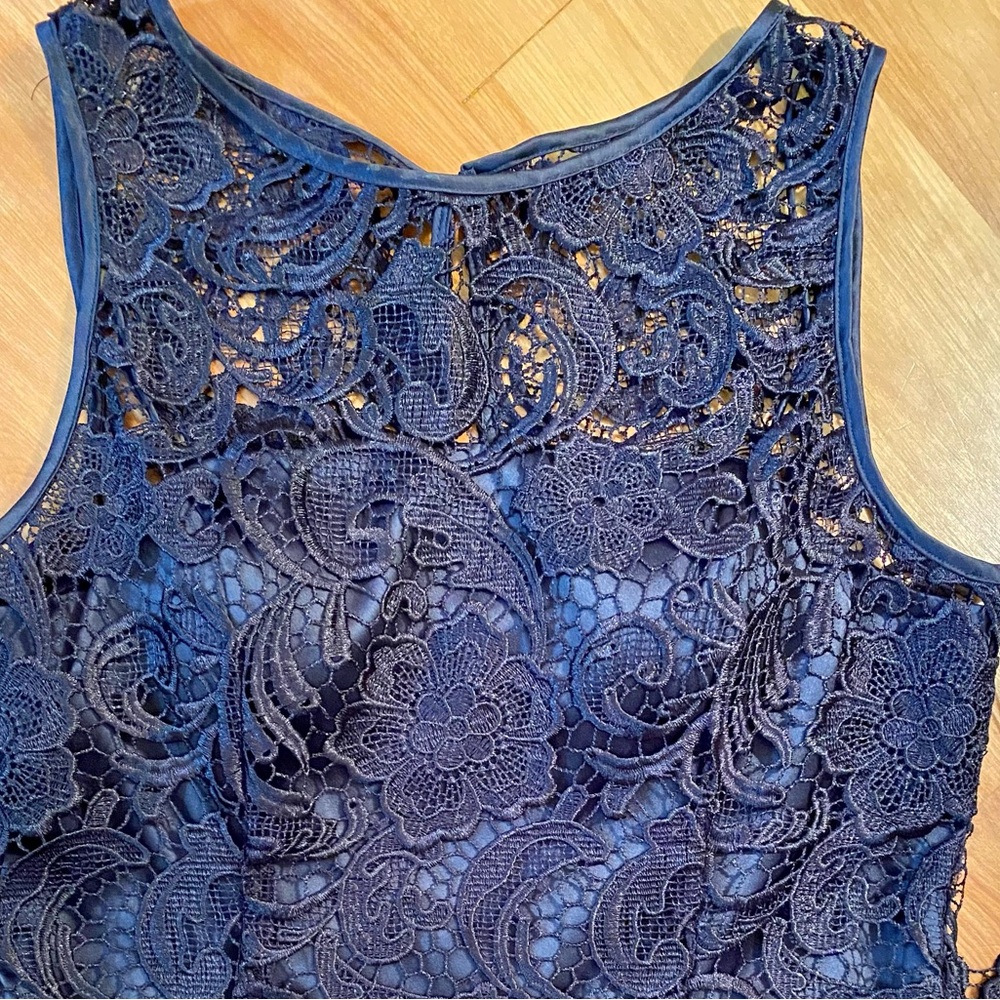 NWT Adrianna Papell Navy Mid-length Lace Dress Size 8 - Picture 3 of 5